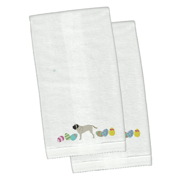 English Mastiff Easter White Embroidered Plush Hand Towel Set of 2