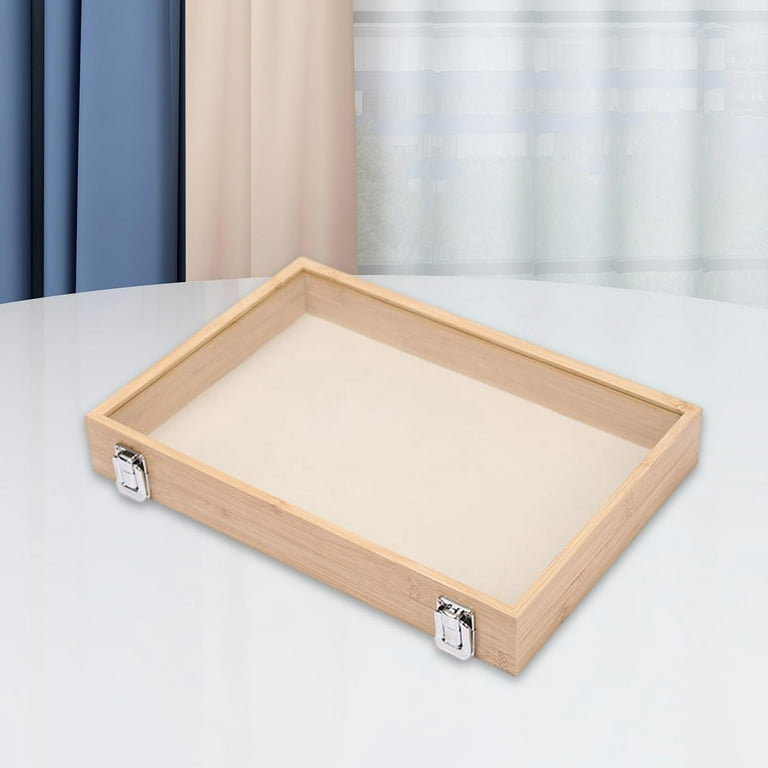 Earring Organizer Tray Wooden with Lid Jewelry Box for Shop Bedroom Dresser  No Grid Beige 