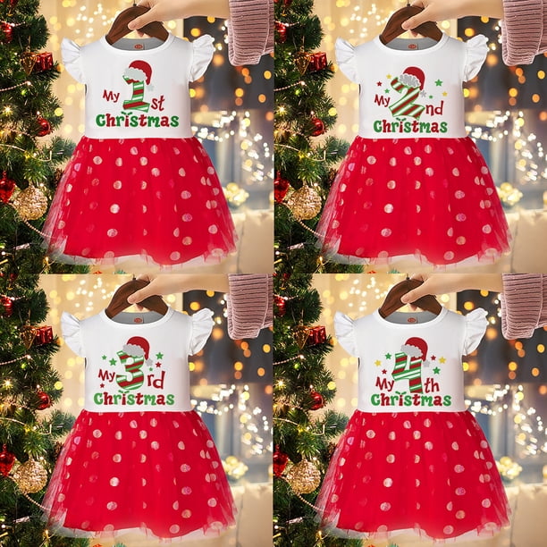 Mi primer, segundo, tercer y cuarto vestido con estampado navideño para niña pequeña, vestido con forma de pastel, vestidos de tutú para niña, atuendo de fiesta de princesa pequeña, falda