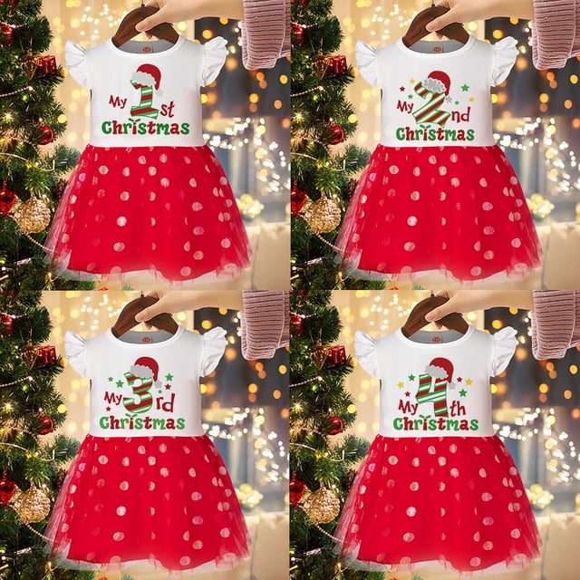 Mi primer, segundo, tercer y cuarto vestido con estampado navideño para niña pequeña, vestido con forma de pastel, vestidos de tutú para niña, atuendo de fiesta de princesa pequeña, falda
