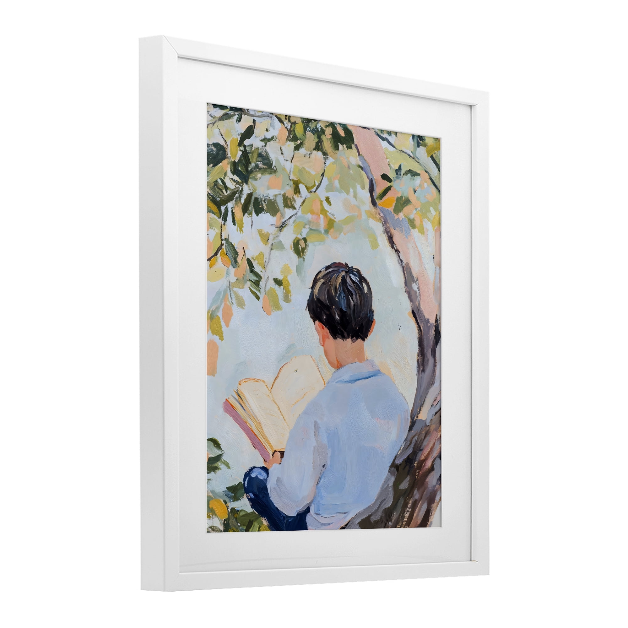Stupell Industries Boy Reading in Nature White Framed Print Under Glass, design by The Prints Vibe