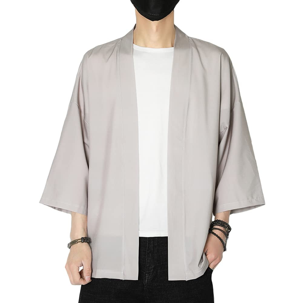 HAORUN Men Japanese Kimono Bathrobe Coat Loose Short Sleeve Yukata ...
