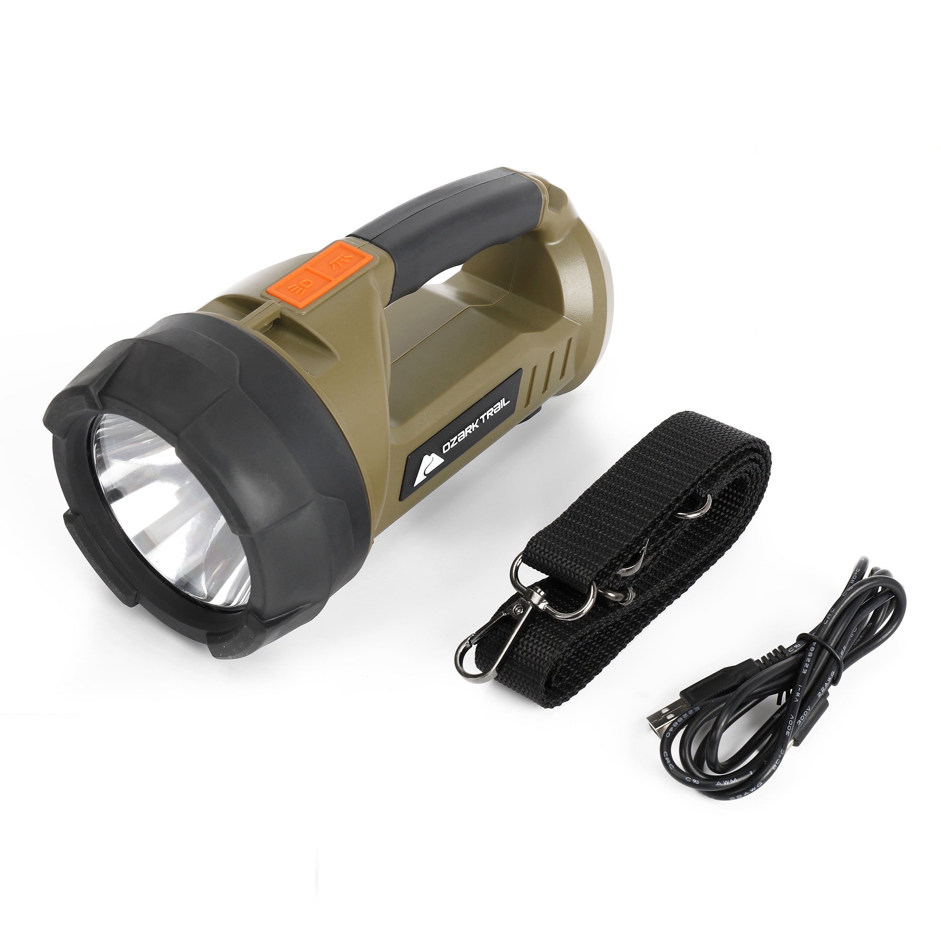 Ozark Trail LED 4000 Lumen Dual Source Rechargeable Flashlight, with 5000 mAh Power Bank, Olive