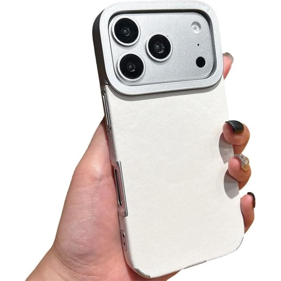 Simple Leather Phone Case for iPhone (White,iPhone 15 Pro Max)