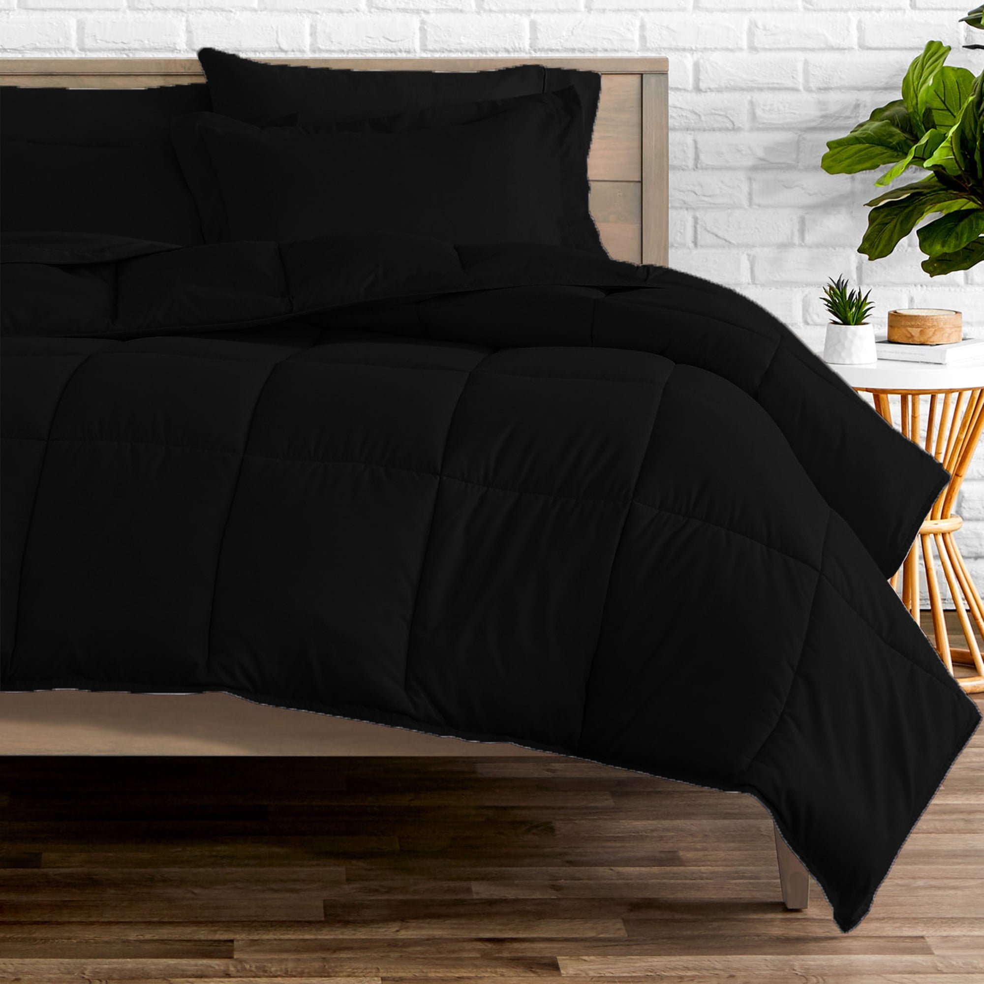 EASYCOT Luxurious Feather Down Alternative Comforter, Hotel Collection Duvet Insert Comforter for All Season,100% Soft Egyptian Cotton Shell with Corner Tabs 400 GSM Black , California King