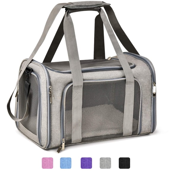 Urieessian Soft Sided Collapsible Pet Travel Carrier, Fits Small and Medium Cats Dogs Up to 15 lbs, Waterproof Puppy Transport Bag, Gray