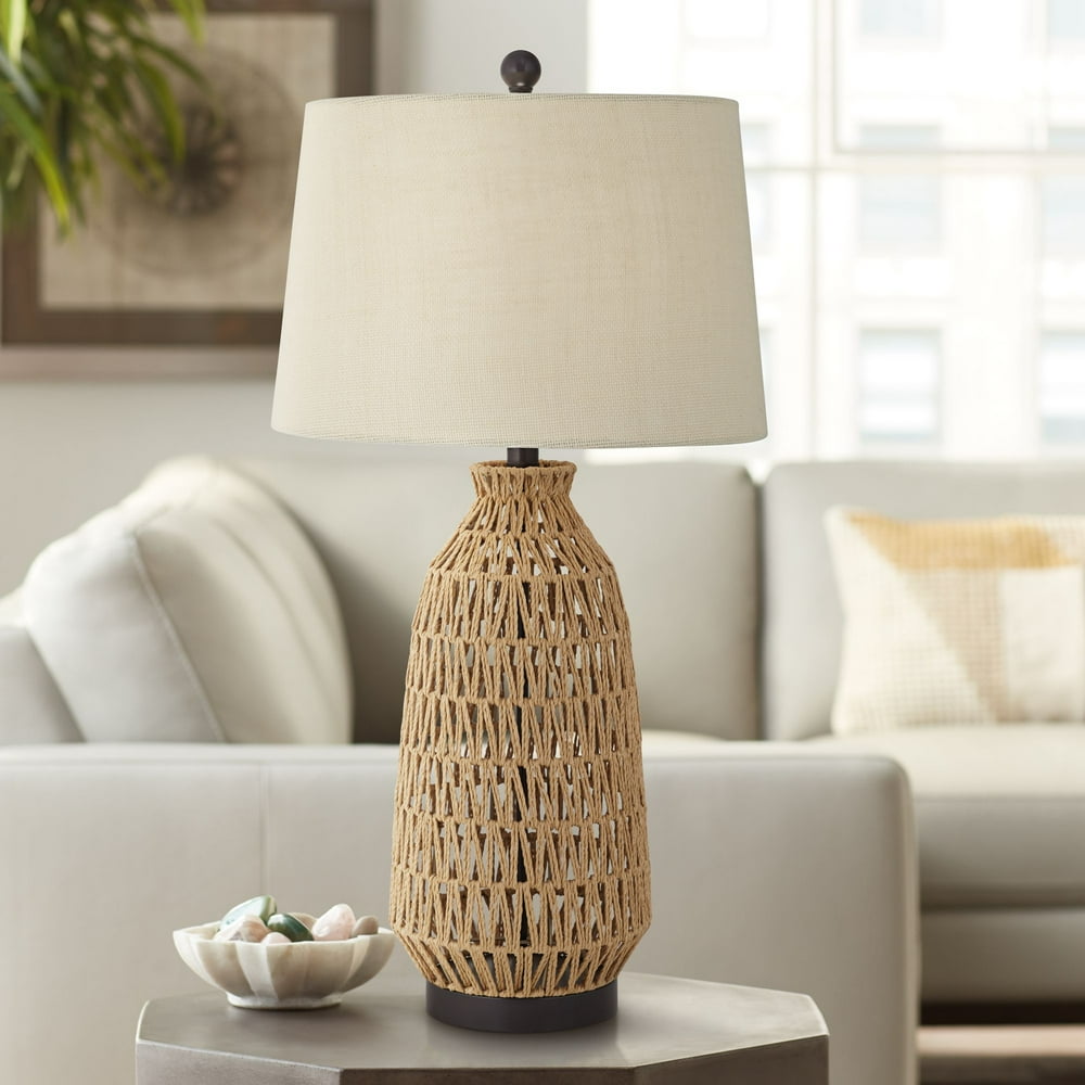 360 Lighting Coastal Contemporary Table Lamp Natural Rattan Wicker