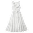 thumbnail image 4 of Women's Maxi Dress V Neck Sleeveless Ruffle Trim Tie Waist Tiered Dress Flowy Casual Summer Vacation Sundress White L, 4 of 5