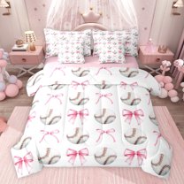 jejeloiu Cartoon Baseball Pattern 7-Piece Twin Bedding Sets,Kawaii Bowknot Ribbon Bedding Comforter Set For Bow Lover Reversible
