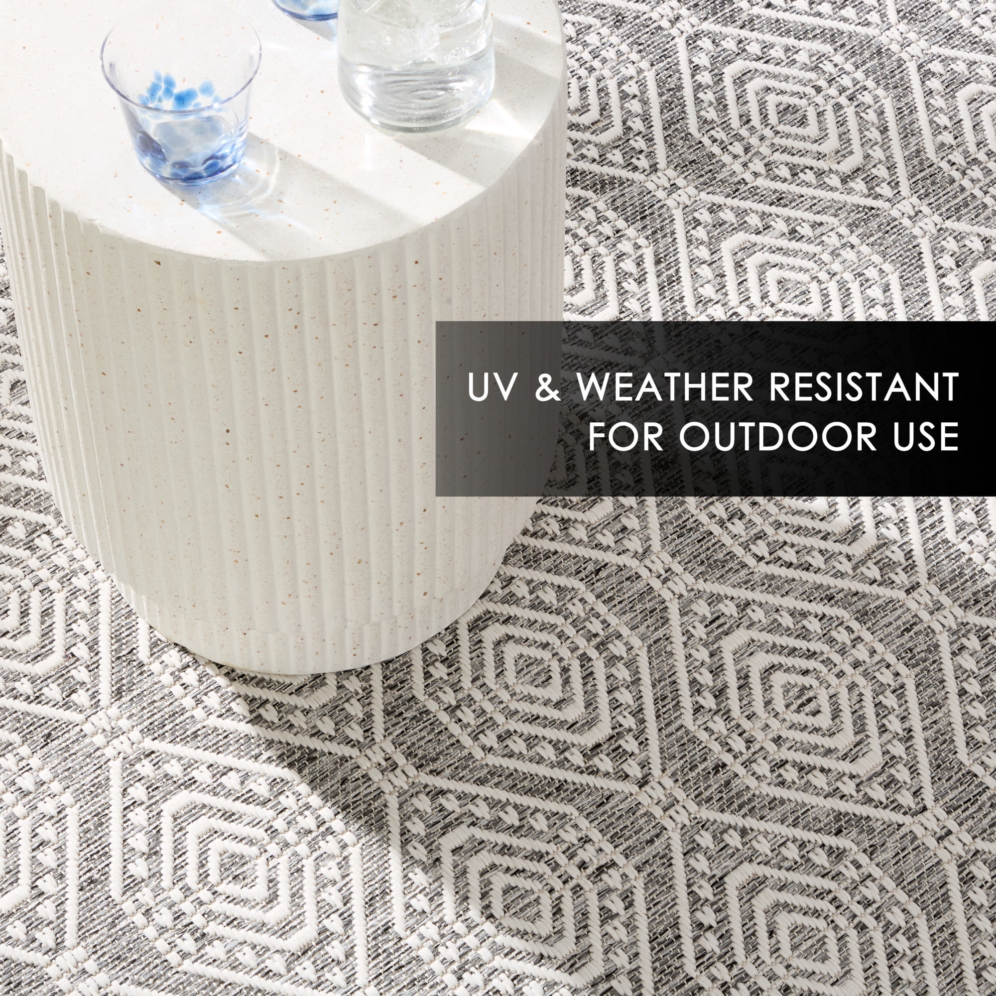 NICOLE MILLER NEW YORK Corin Ogee Indoor Outdoor Area Rug, UV Fade Resistant, Low Pile, Warm Grey/Cream, 7'10"x10'2"