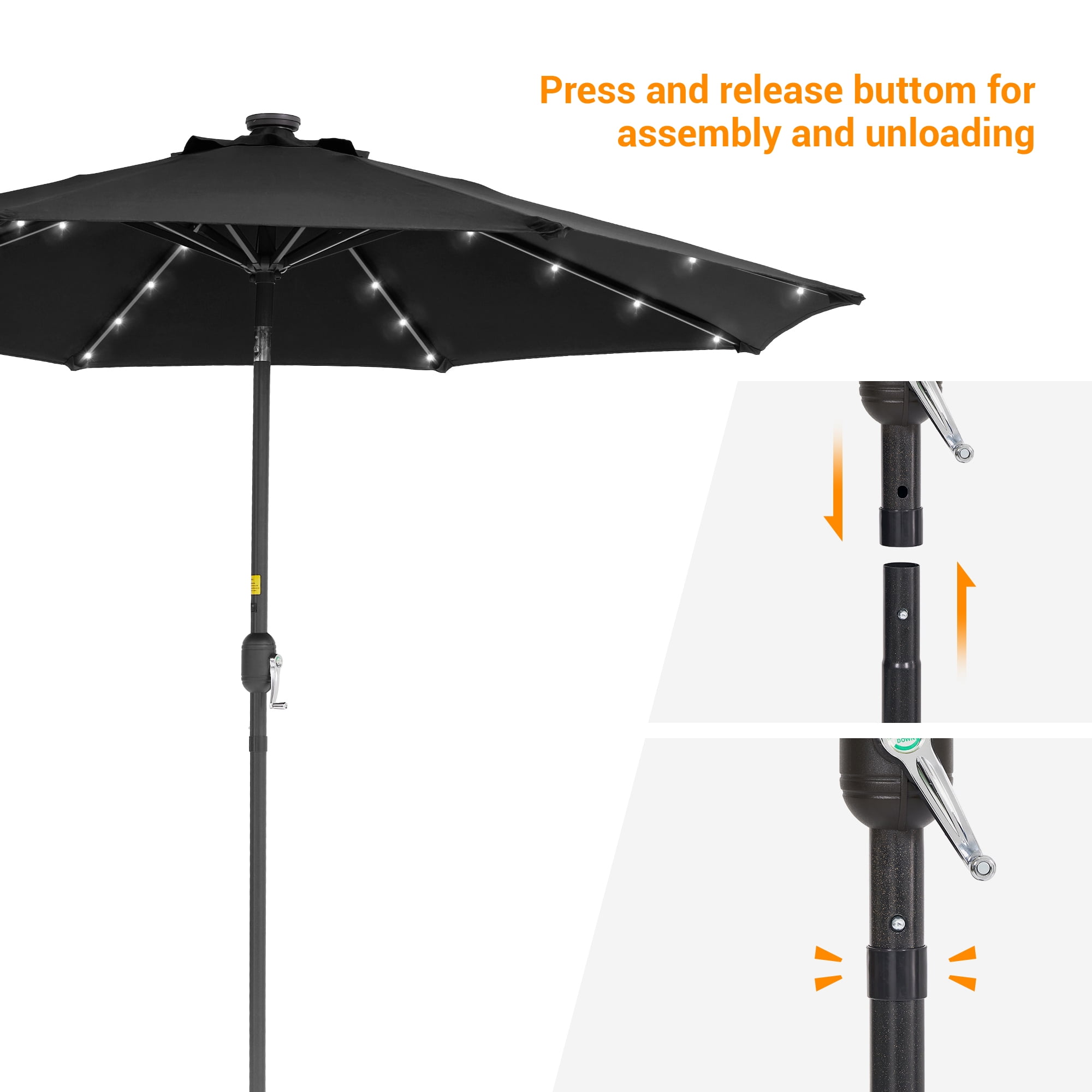CHYVARY 9ft LED Patio Umbrella Market Outside Table Umbrella for Deck, Poolside and Patio,Black