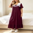thumbnail image 6 of SELONE Long Nightgowns for Women Short Sleeve Plus Size Lace Maxi Sleep Shirt Ruffle Bow Long Dress Casual House Dress, 6 of 6