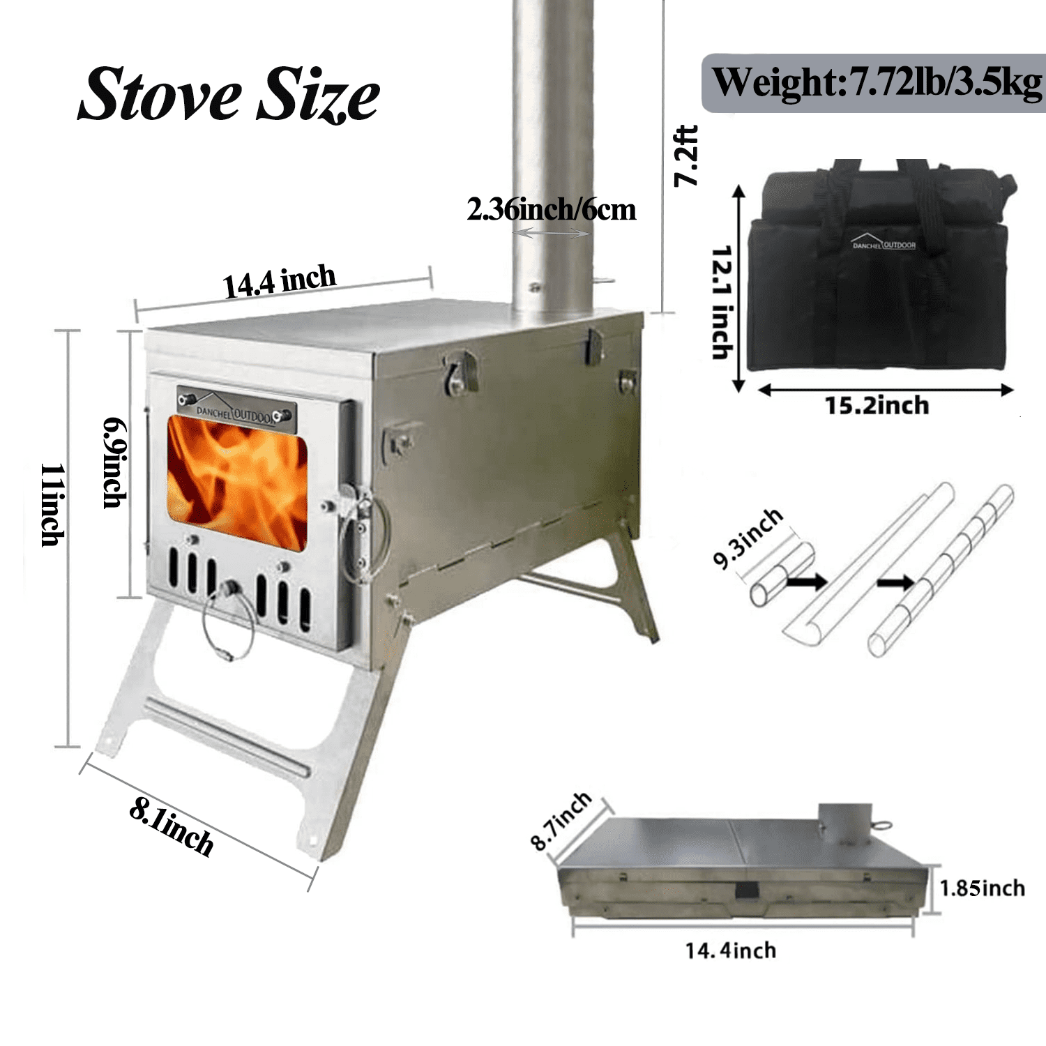 DANCHEL S6 Portable Folding Wood Stove Stainless Steel Hot Tent Stoves for Outdoor Camping Cooking