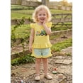 thumbnail image 4 of BemeyourBBs Toddler Baby Girls Summer Clothes 2 Piece Outfits Baby Christening Clothes God Is Good All the Time Letter Bow Embroidery Flying Sleeve T Shirt Tops and Ruffle Shorts Set, 4 of 9