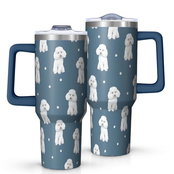 OBREWU Poodle Dog and Footprint Tumbler with Handle and Lid,Poodle Dog and Footprint 40oz Double Wall Vacuum Insulated Tumbler,Cups Gift for Women and Men