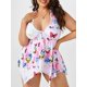 thumbnail image 1 of Tankini Trasparente de Pañuelo de Estampado de Mariposa en Talla Extra Rosegal Blusas Tallas Grandes, 1 of 5