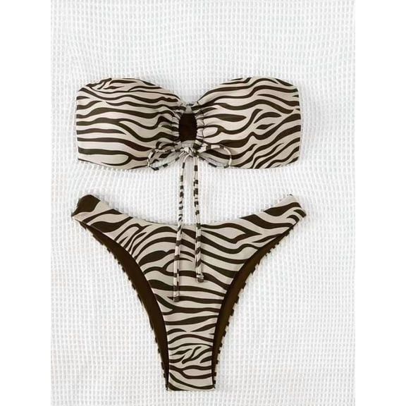 Top-kevin Bold Zebra Print Bandeau Bikini Set - Chic & Flattering Two Piece Swimsuit