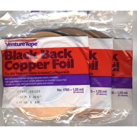 Venture Copper Foil 3 Rolls - value pack 7/32 inch Black Backed Copper Foil, 7/32 inch black backed adhesive copper foil By Venture Ship from US ()