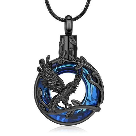 Eagle Cremation Jewelry for Women Men Ashes Circle of Life Urn Necklace Stainless Steel Crystal Memorial Pendant Human Pets Ash Holder