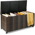 thumbnail image 1 of Gymax Coffre de Rangement Extérieur 2-en-1 en PE Wicker pour Meubles, Coffre de Terrasse, Outils de Jardin, Brun Mélangé, 1 of 10