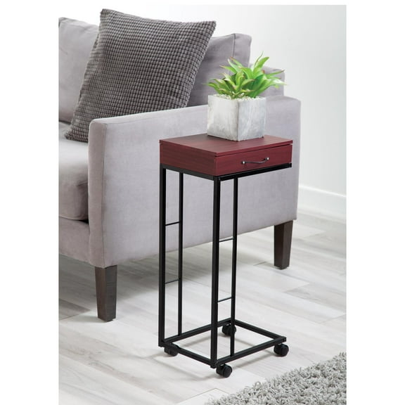 Contemporary Accent Side End Table with Drawer - Small Sofa Wooden Table - Tray Snack Table Slide Under Couch