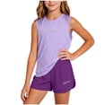 thumbnail image 2 of LEKWK Girls Summer Workout Set Kid Breathable Quick Dry Mesh Tracksuit Sleeveless Crewneck Tank Tops and Running Shorts Athletic Casual Gym Playwear, 2 of 9