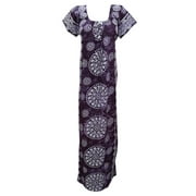 Mogul Women's Cotton Caftan Short Sleeves Batik Print Maxi Kaftan Nightwear House Dress