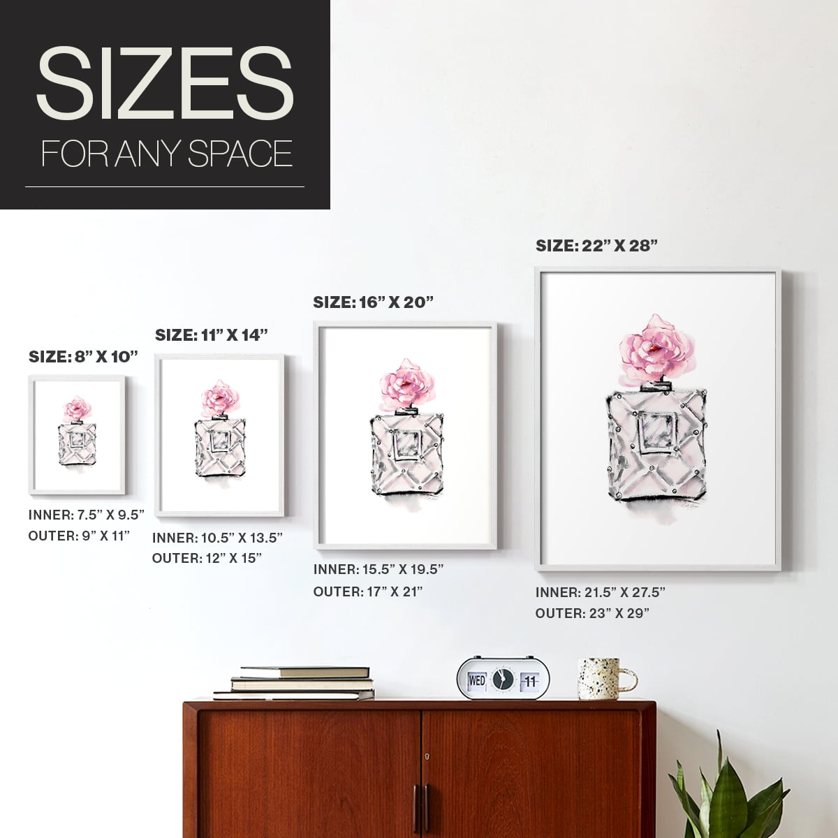Perfume Bottle in White Solid Wood 11 x 14 Framed Print