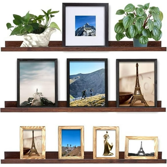 Floating Shelves 3 Same Dimensions, 48 Inch Deep Walnut Solid Wooden Shelves for Wall, Wall Mount Picture Ledge Shelf, Hanging Photo Display Shelf for Bedroom, Kitchen, Office, Living Room