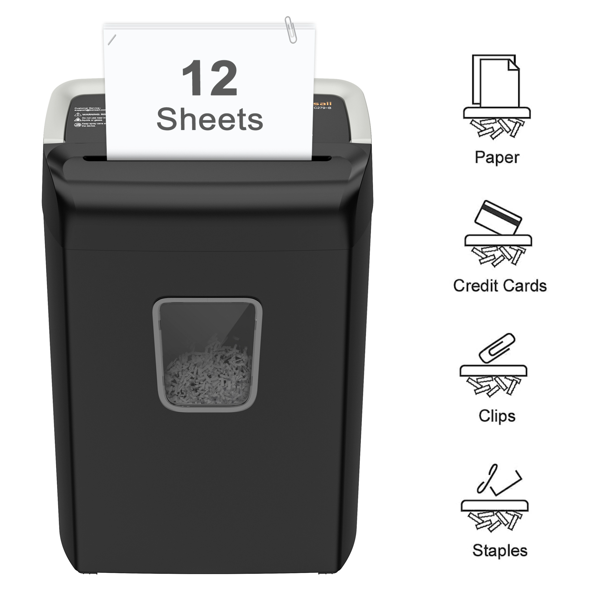 Bonsaii 12-Sheet Cross-Cut Paper Shredder with 5.4 Gallon Bin photo 4