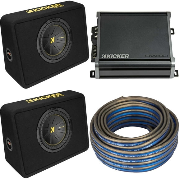 Kicker (2) 10 Inch Comp Truck Bass Package 50TCWC104 with 46CXA8001, Speaker Wire Bundle
