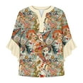 thumbnail image 4 of Miqool Women's Retro Floral Print Boho Tops Dressy Casual V Neck Buttons Ruffled 3/4 Sleeve Blouses Summer Vacation Beach Shirts, 4 of 5