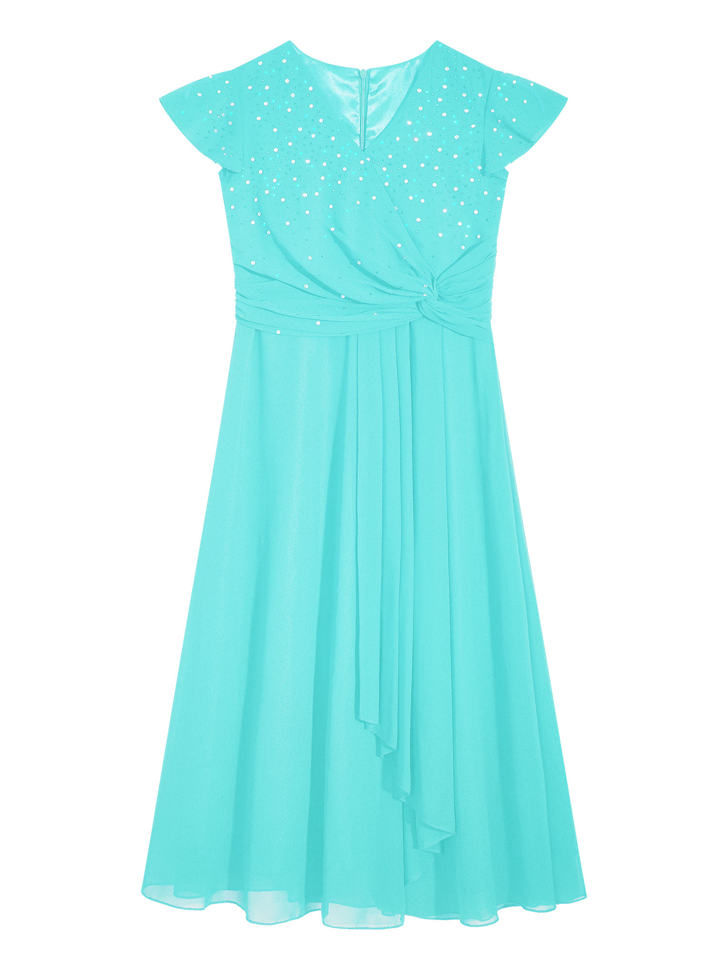 Zaldita Kids Flower Girl Chiffon Wedding Dress Cap Sleeve Ruched Junior Bridesmaid  Dresses Turquoise 16 - Walmart.com