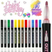 NewSoul Double Line Metallic Outline Markers,12 Colors Double Line Outline Pens,Shimmer Outline Marker Set,Perfect for Doodling,Drawing and Calligraphy