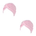 thumbnail image 2 of Sonducket Musulmán Turbante Hijabs Caps Frente Turbantes Sombreros Indian Bonnet Algodón Plisado Elasticidad Beanie Chemo Headwear rosa rosado 2piezas, 2 of 6
