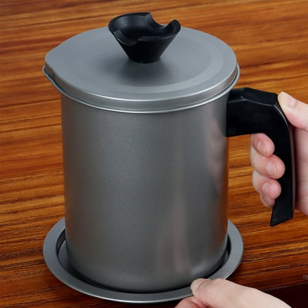 

Haykey Grease Container With Strainer 1.4L Oil Strainer With Fine Mesh Strainer Stainless Steel Oiler With Lids And Easy-Grip Handle