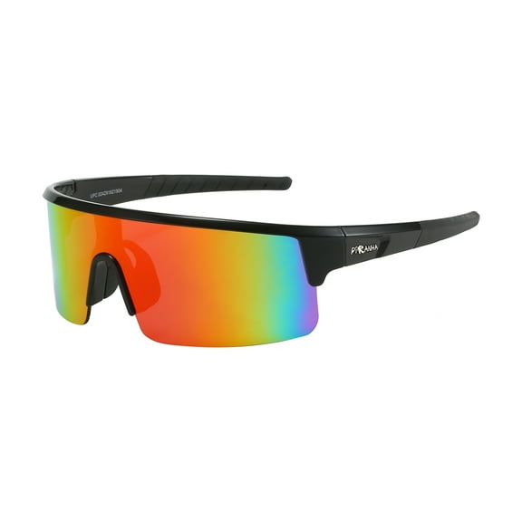 Piranha Eyewear James Shield Sports Sunglasses with Black Half Frame and Mirror Lens