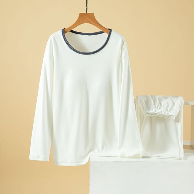 Conjuntos de ropa interior térmica para mujer, otoño e invierno: camiseta térmica de manga larga suave y cálida con cuello redondo, de poliéster.