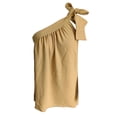 thumbnail image 1 of Blusa amarilla sin mangas con cordones y pliegues en el busto para un estilo cotidiano, talla M Blusa de verano con lazo, 1 of 4