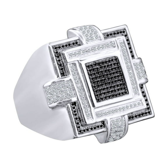 AFFY 0.29 Carat Round Black & White Natural Diamond Men's Promise Ring 14k Gold Over Sterling Silver