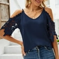 thumbnail image 4 of Birdeem Womens Summer V Neck Cold Shoulder Tops T Shirts Cut Out Lace Short Sleeve Solid Color Blouses Shirt, 4 of 9