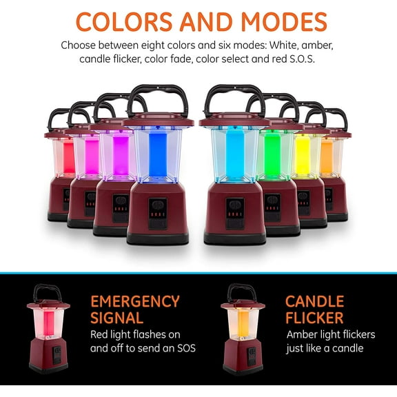 Dual Power Color Changing LED Rechargeable Lantern - 650 Lumens, 425 Hours, Red, 11"