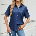 thumbnail image 5 of WCMZJ Womens Button Down Shirt Short Sleeve Dress Shirt V Neck Collared Button Up Summer Tops Work Blouse with Pockets Blue L, 5 of 8