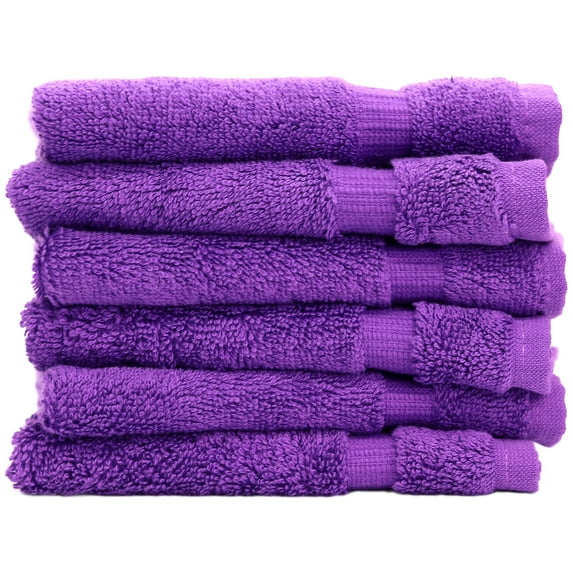 Luxury Hotel & Spa Towel Turkish Cotton Washcloths - Eggplant - Dobby Border - Set of 6
