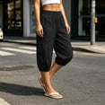 thumbnail image 2 of Women's Solid Color High Waist Pleated Elastic Waist Pants with Pockets, Casual Wide Leg Dressy Trousers for Office Work Beach, Stretchy Long Pants | UKHCCC,Black XL, 2 of 9