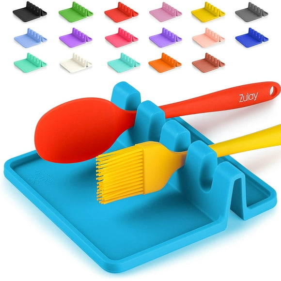 Zulay Silicone Utensil Rest with Drip Pad for Multiple Utensils BPA-Free Stove Top - Blue