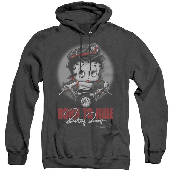 Betty Boop Born To Ride Adult Heather Hoodie Sweatshirt Black