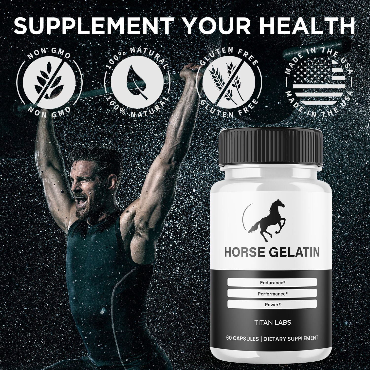 Horse Gelatin Advanced Formula Natural Supplement Pills for Max Strength HorseGelatin Vitamins Taken Daily 1 Month Supply 60 Capsules