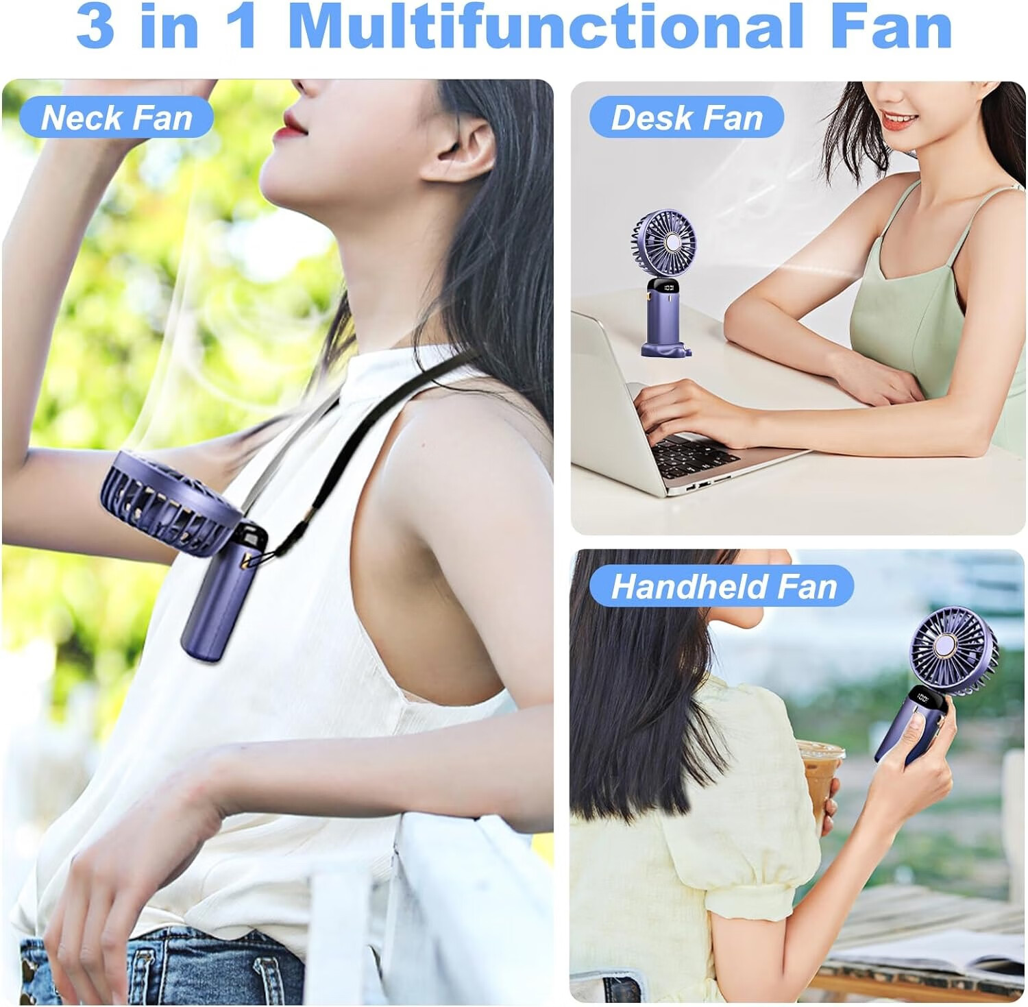 Portable Handheld Fan, Portable Fan Rechargeable, 5000mAh, 180° Adjustable, 6 Speed Wind, Display Electricity in Real Time, USB Rechargeable Foldable Fan, Quiet Personal Fan with Power Bank