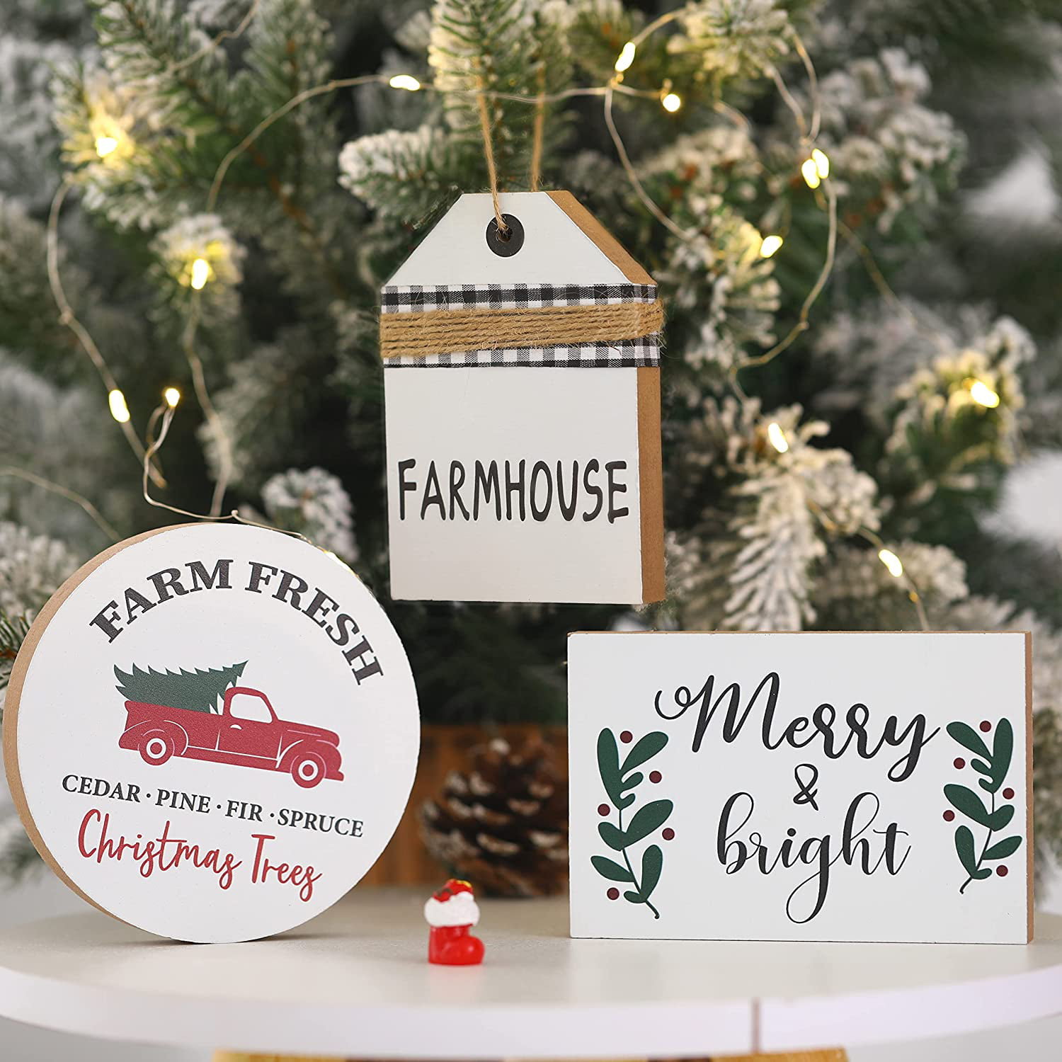 Farmhouse Mini Wood Block TIERED TRAY Sign~Merry Christmas~Striped~Christmas Tiered Tray Decor~Holiday Tray Decor